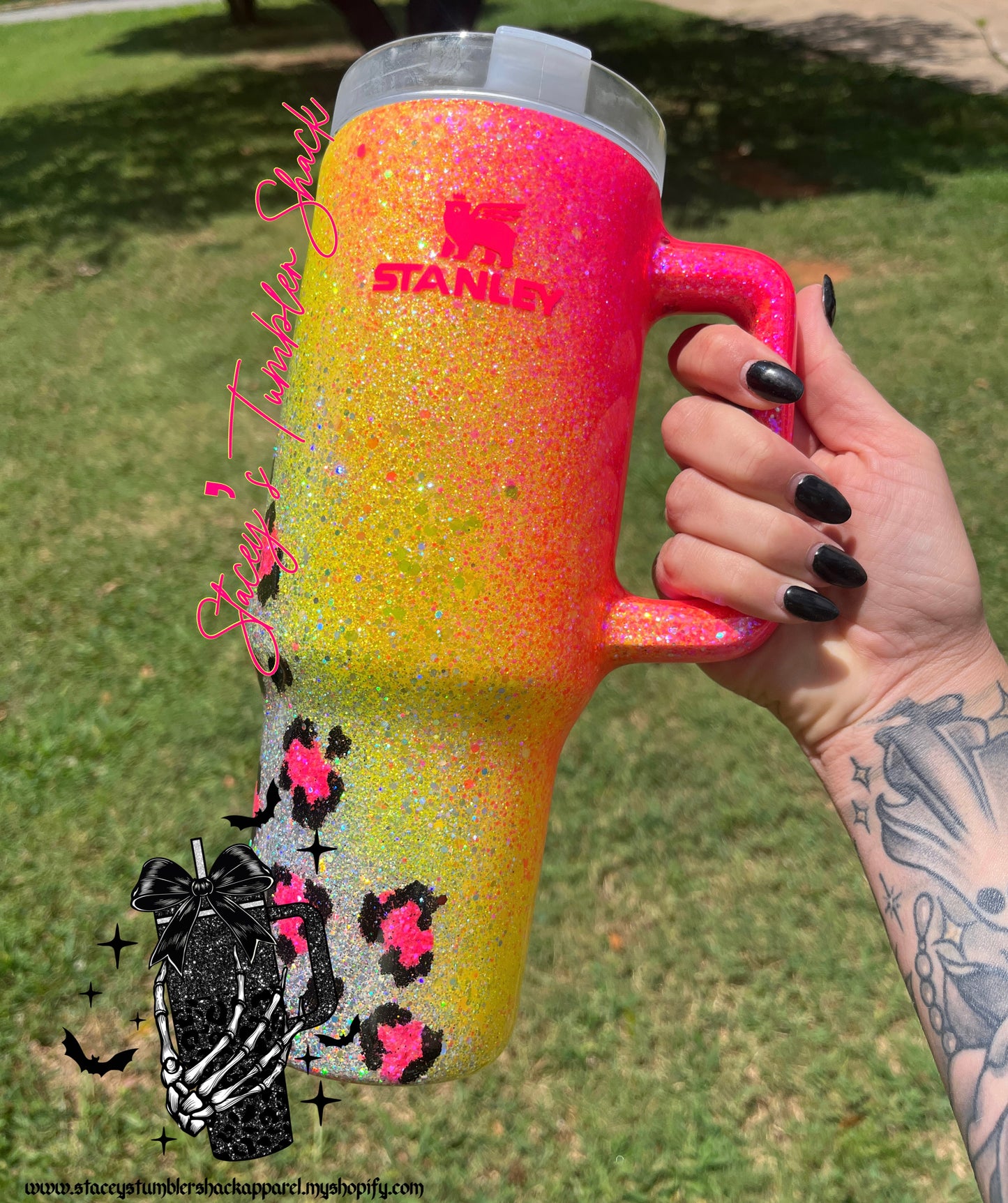 Neon Pink & Yellow Leopard Tumbler