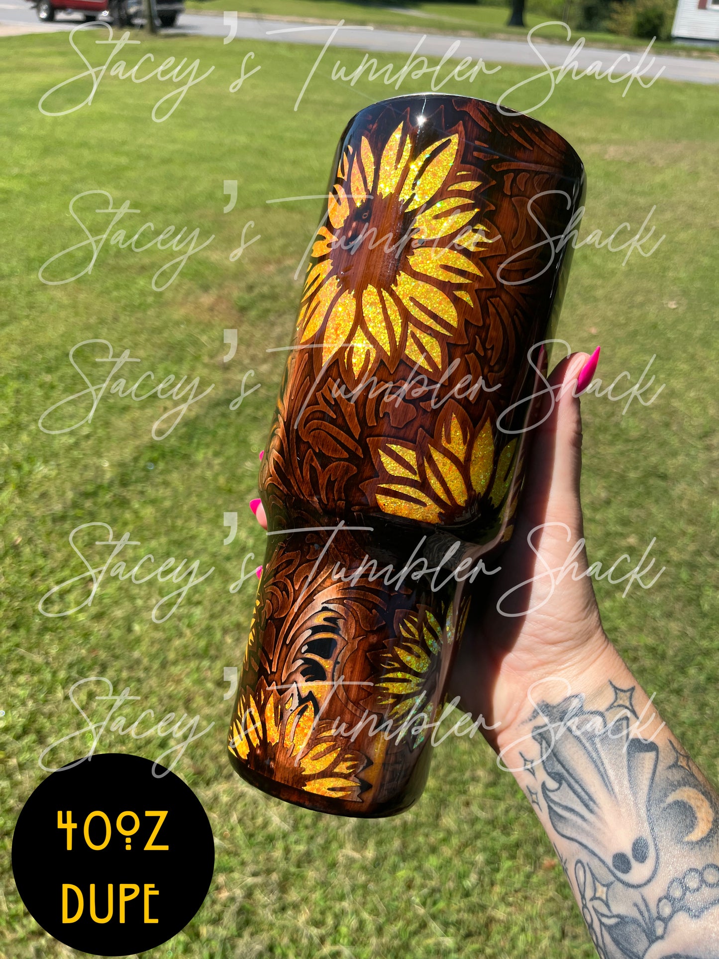 Sunflower Tooled Leather Tumbler