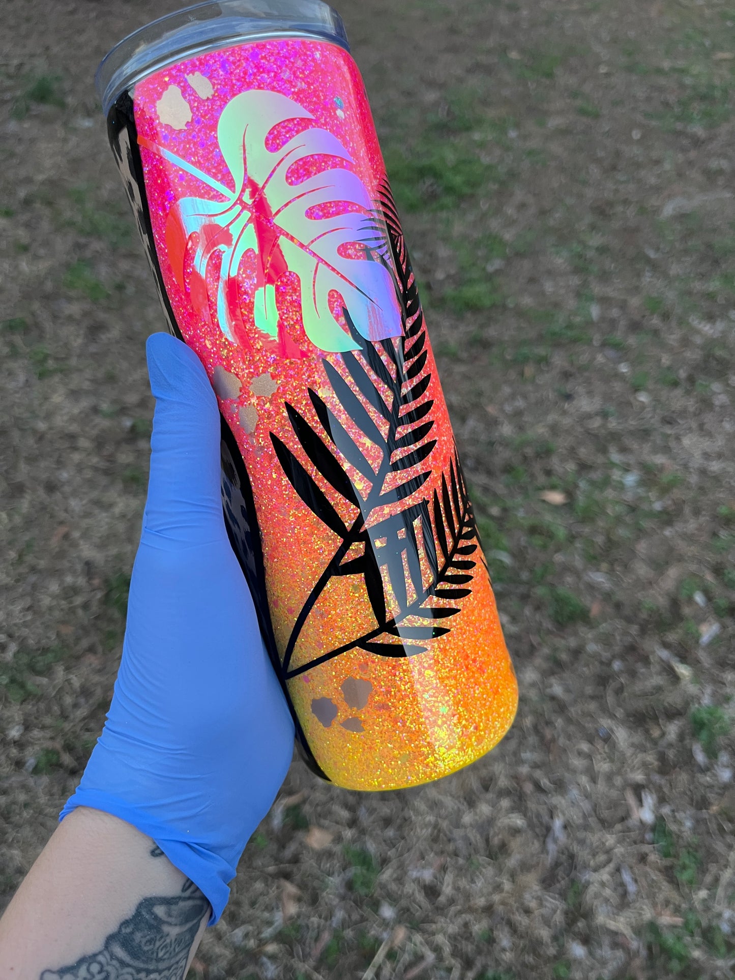 Ready to Ship Neon Tropical Glitter Tumbler