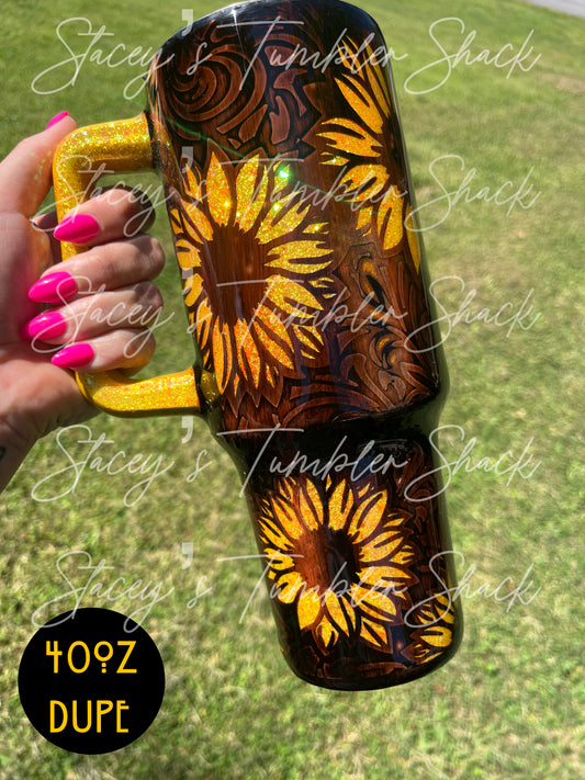 Sunflower Tooled Leather Tumbler