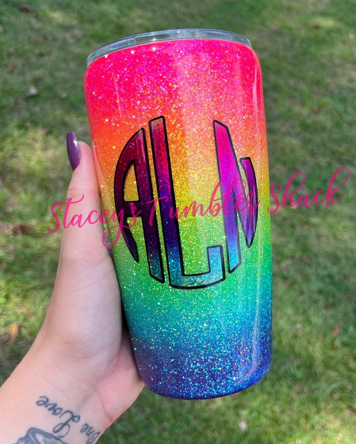 Neon Rainbow Glitter Tumbler