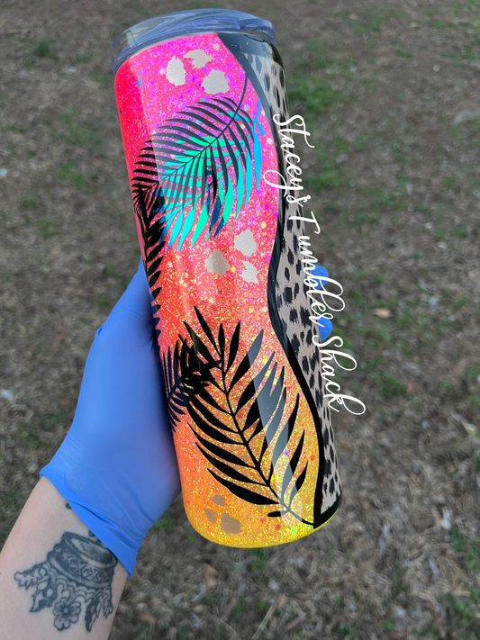 Ready to Ship Neon Tropical Glitter Tumbler