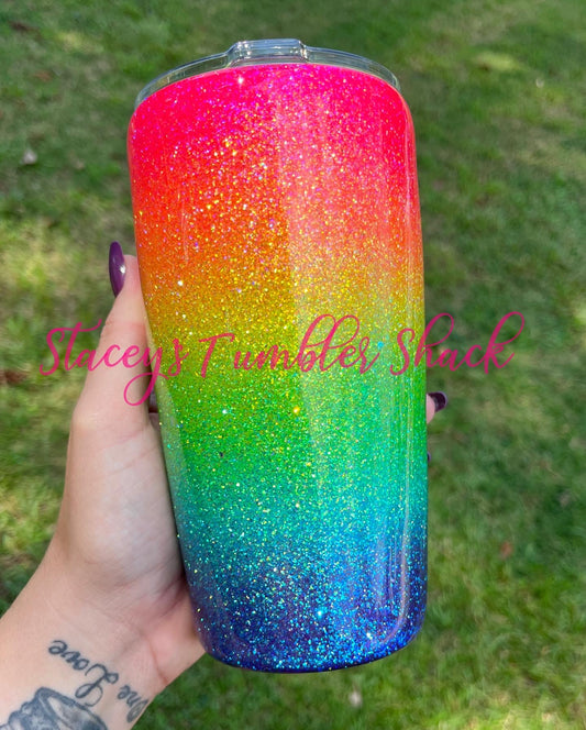 Neon Rainbow Glitter Tumbler