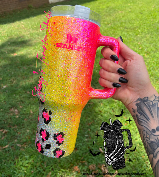 Neon Pink & Yellow Leopard Tumbler